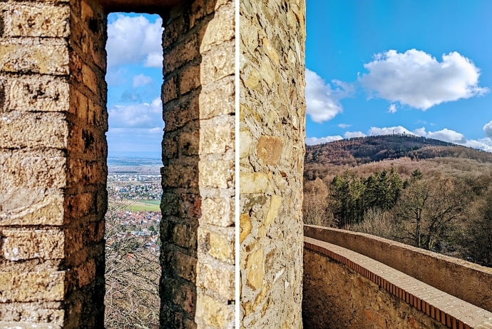 Blick vom Burgturm in die Rheinebene und zum Melibokus