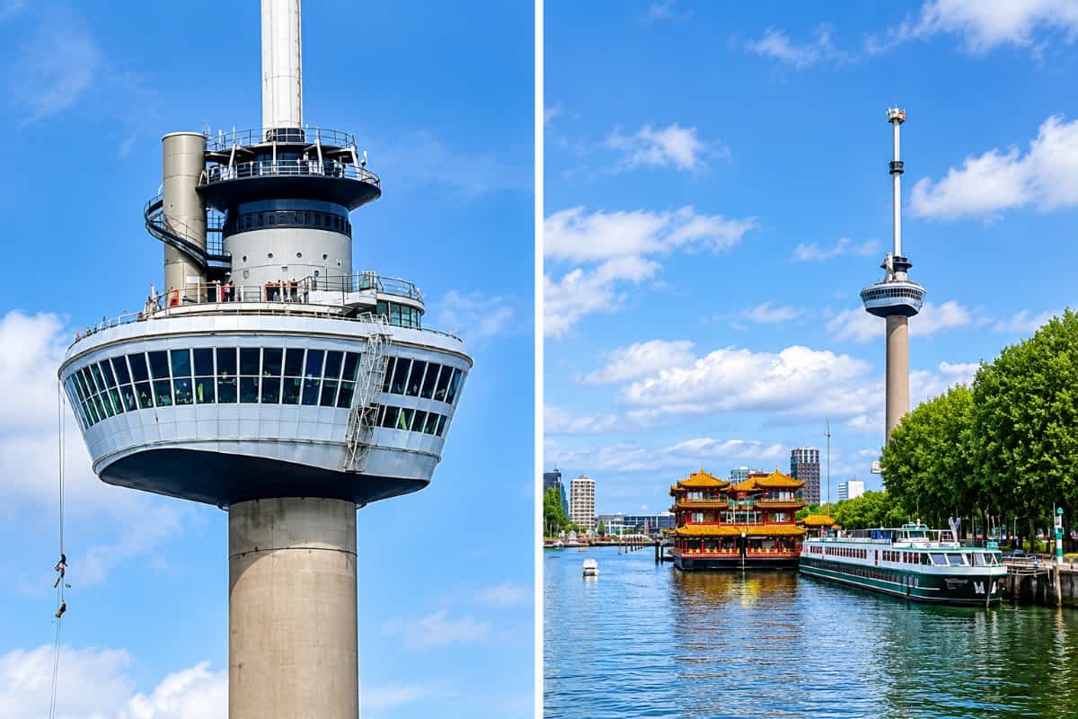Euromast Rotterdam mit Aussichtsplattform und Blick vom Wasser